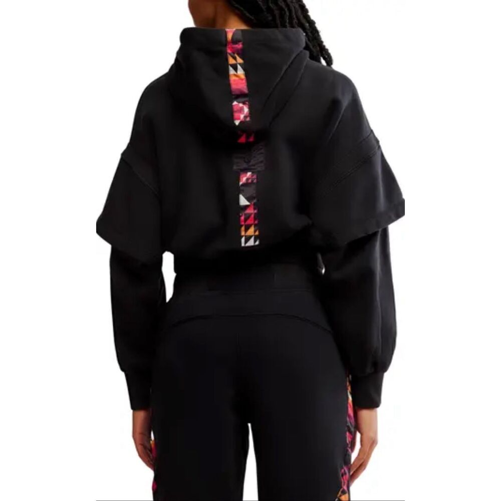 Free People Black Hoodie with Pink & Orange Geometric Trim